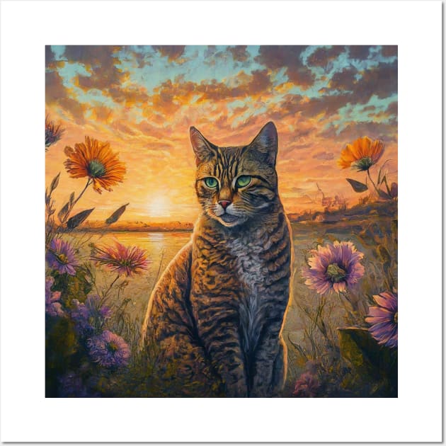 cute cat with flowers ,funny cats with flowers , cats lovers Wall Art by elhlaouistore